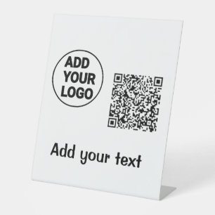 Simple minimal q r code add logo scan code name te pedestal sign