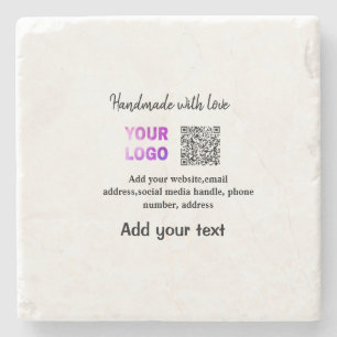 Simple minimal q r code add logo scan code name te stone coaster