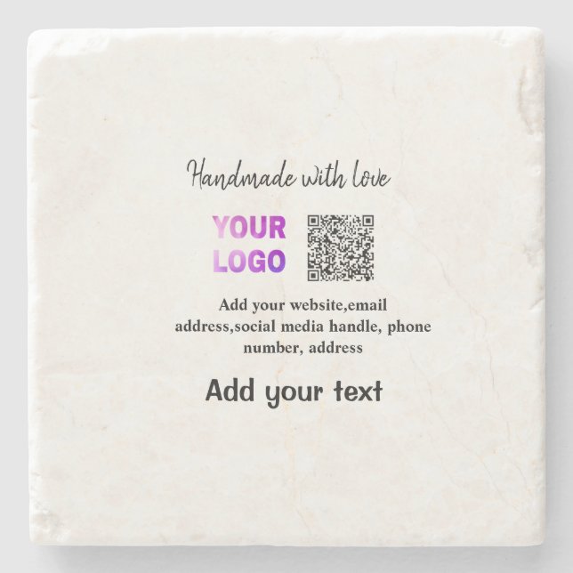 Simple minimal q r code add logo scan code name te stone coaster (Front)