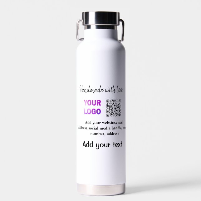 Simple minimal q r code add logo scan code name te water bottle (Front)