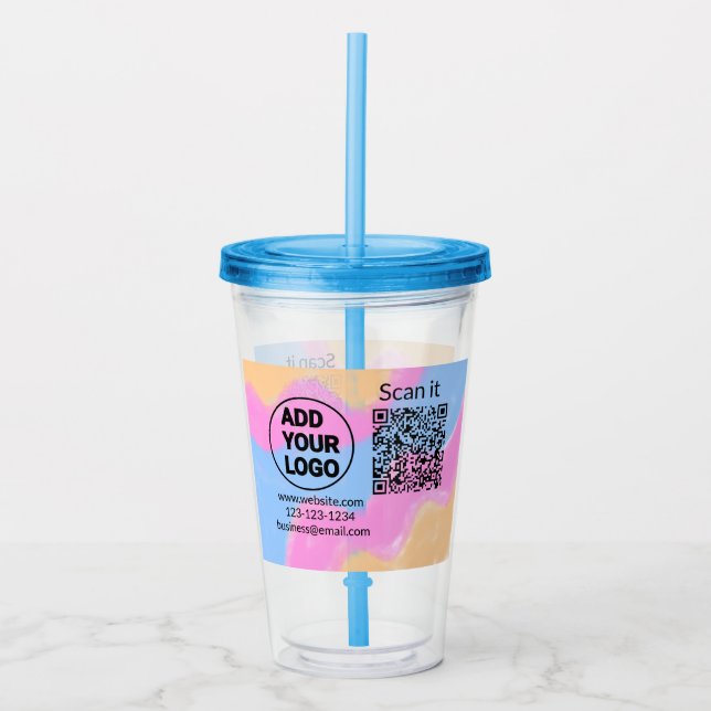 Simple minimal q r code add logo scan code name we acrylic tumbler (Front)