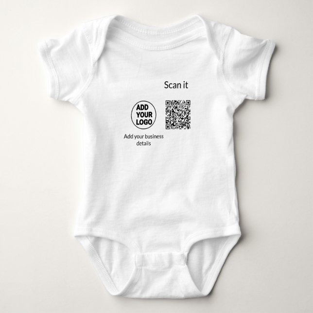 Simple minimal q r code add logo scan code name we baby bodysuit (Front)