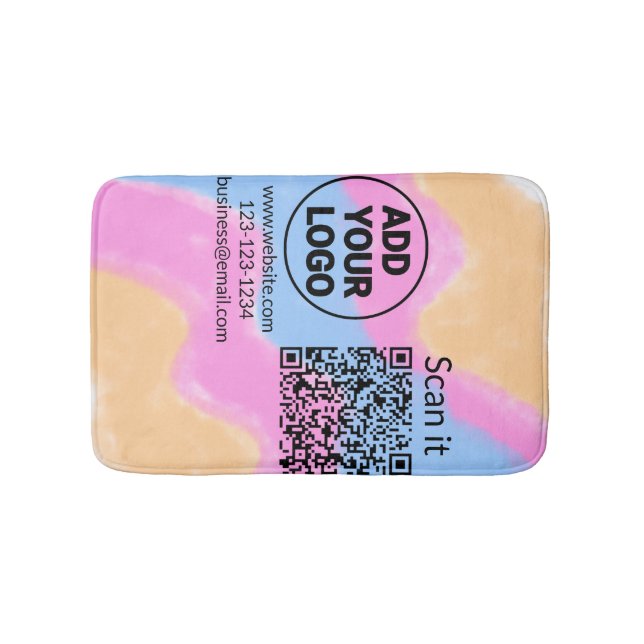 Simple minimal q r code add logo scan code name we bath mat (Front)