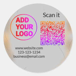 Simple minimal q r code add logo scan code name we classic round sticker