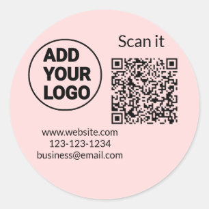 Simple minimal q r code add logo scan code name we classic round sticker