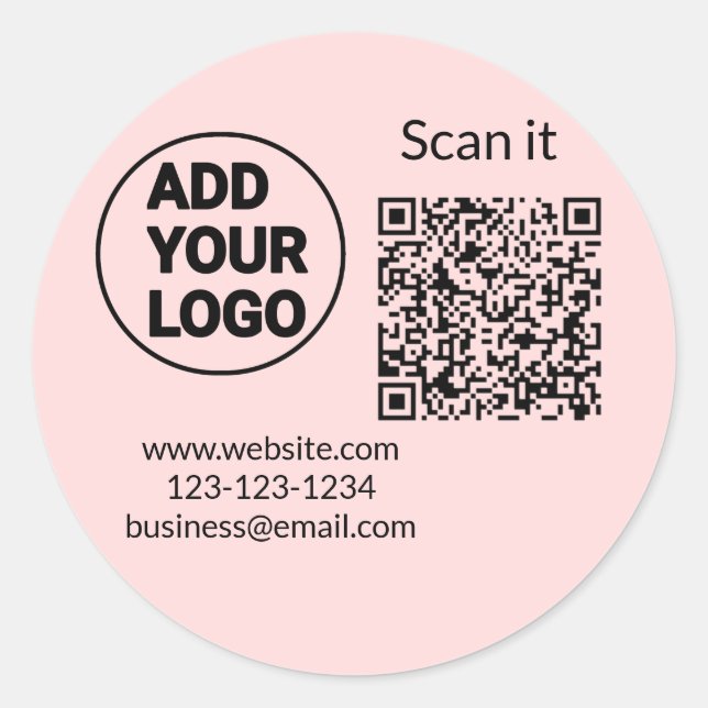 Simple minimal q r code add logo scan code name we classic round sticker (Front)