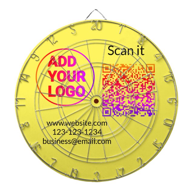 Simple minimal q r code add logo scan code name we dartboard (Front)