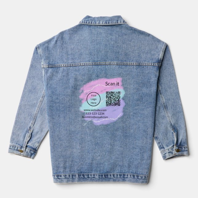 Simple minimal q r code add logo scan code name we denim jacket (Back)