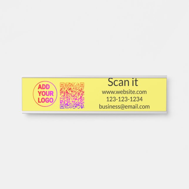 Simple minimal q r code add logo scan code name we door sign (Front)