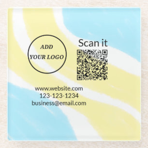 Simple minimal q r code add logo scan code name we glass coaster