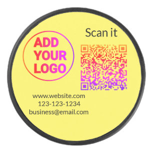 Simple minimal q r code add logo scan code name we hockey puck