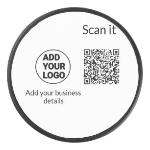 Simple minimal q r code add logo scan code name we hockey puck