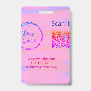 Simple minimal q r code add logo scan code name we ID badge