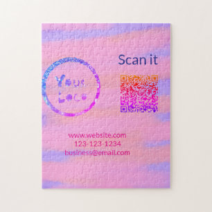 Simple minimal q r code add logo scan code name we jigsaw puzzle