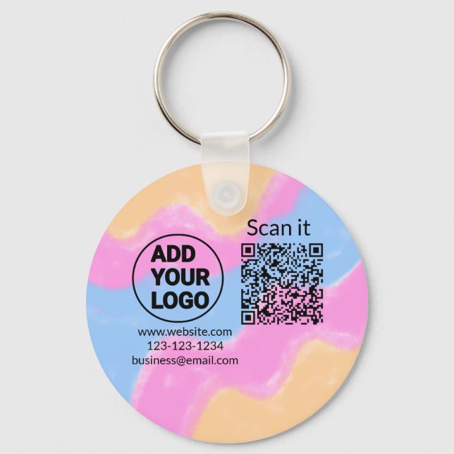 Simple minimal q r code add logo scan code name we key ring (Front)