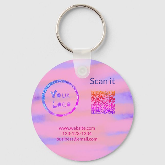 Simple minimal q r code add logo scan code name we key ring (Front)