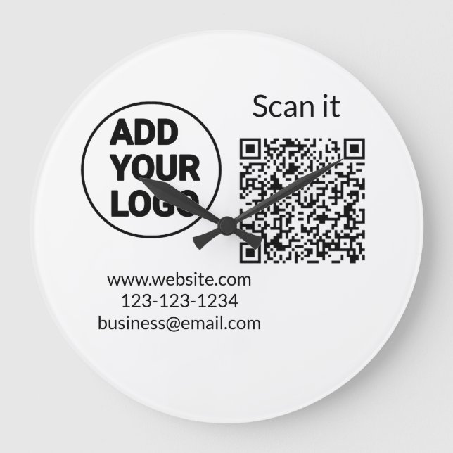 Simple minimal q r code add logo scan code name we large clock (Front)