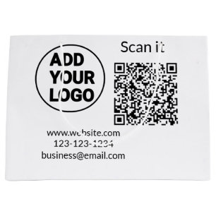 Simple minimal q r code add logo scan code name we large gift bag