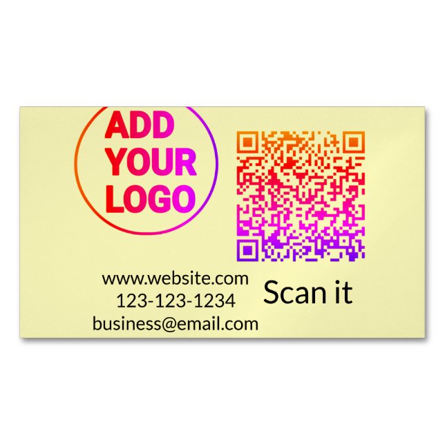 Simple minimal q r code add logo scan code name we magnetic business card (Front)