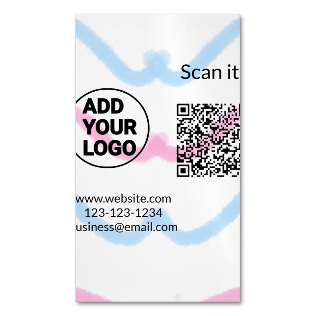 Simple minimal q r code add logo scan code name we magnetic business card (Front Vertical)