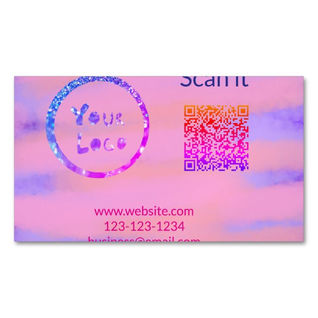 Simple minimal q r code add logo scan code name we magnetic business card (Front)