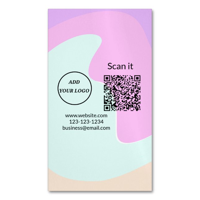 Simple minimal q r code add logo scan code name we magnetic business card (Front Vertical)