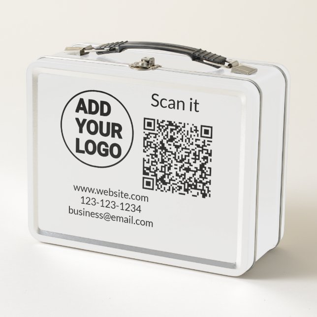 Simple minimal q r code add logo scan code name we metal lunch box (Front)