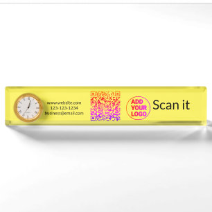 Simple minimal q r code add logo scan code name we nameplate