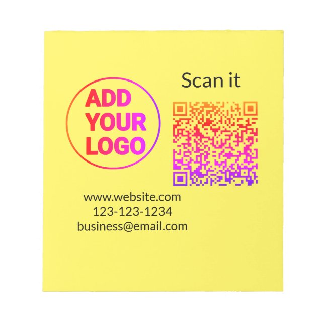 Simple minimal q r code add logo scan code name we notepad (Front)