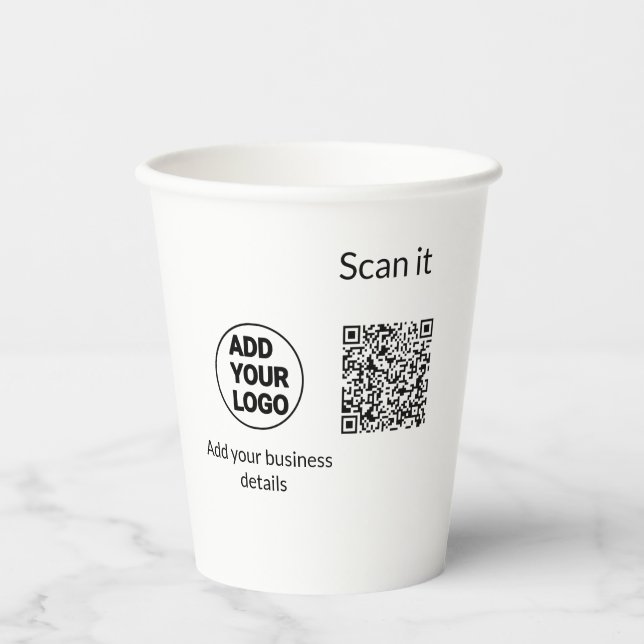 Simple minimal q r code add logo scan code name we paper cups (Front)
