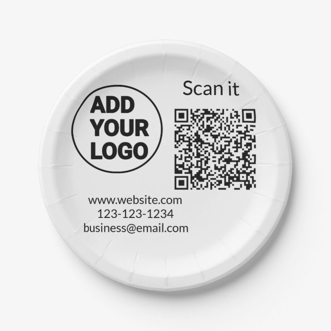 Simple minimal q r code add logo scan code name we paper plate (Front)