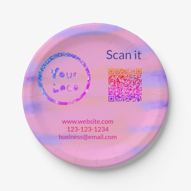 Simple minimal q r code add logo scan code name we paper plate (Front)
