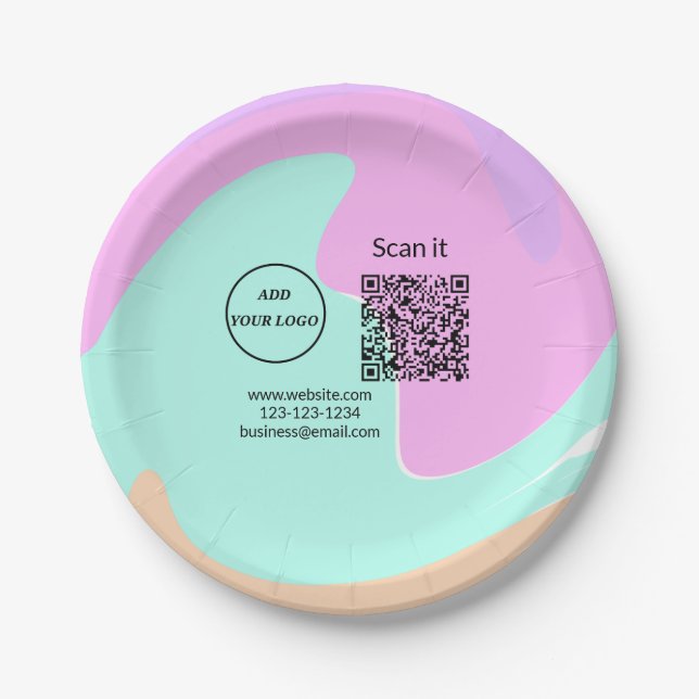 Simple minimal q r code add logo scan code name we paper plate (Front)