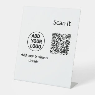 Simple minimal q r code add logo scan code name we pedestal sign