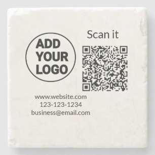 Simple minimal q r code add logo scan code name we stone coaster