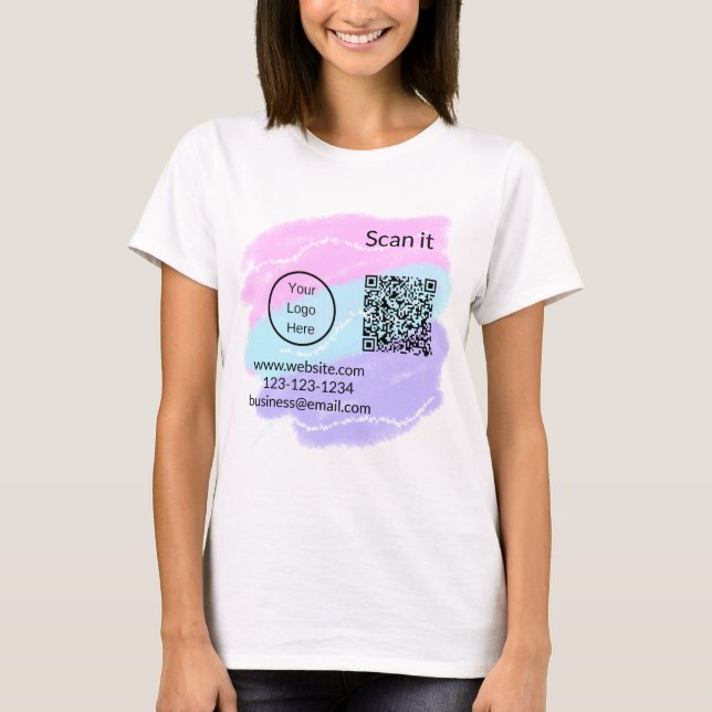 Simple minimal q r code add logo scan code name we T-Shirt (Front)