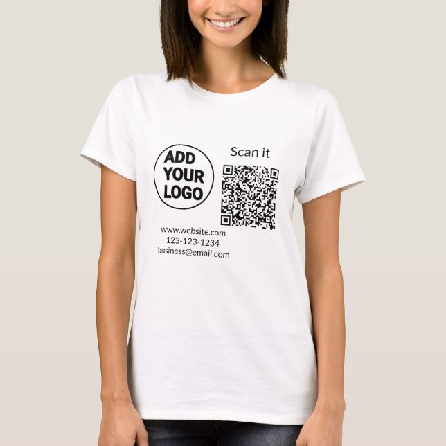 Simple minimal q r code add logo scan code name we T-Shirt (Front)