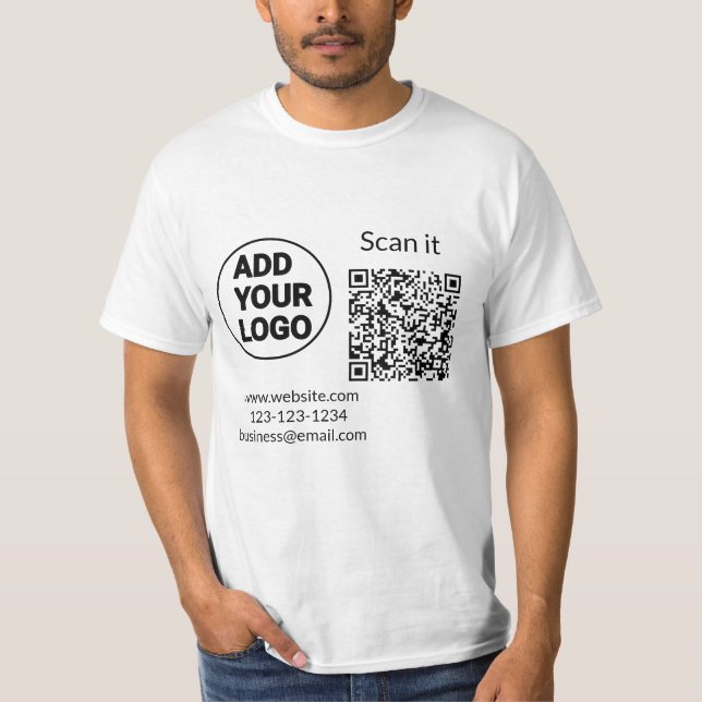 Simple minimal q r code add logo scan code name we T-Shirt (Front)