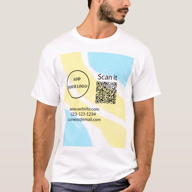 Simple minimal q r code add logo scan code name we T-Shirt (Front)