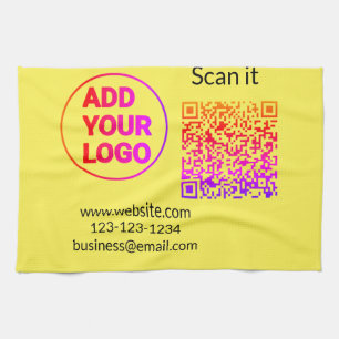 Simple minimal q r code add logo scan code name we tea towel