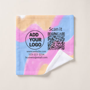 Simple minimal q r code add logo scan code name we wash cloth