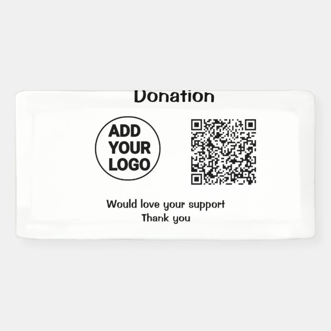 Simple minimal q r code add logo social-media text banner (Horizontal)