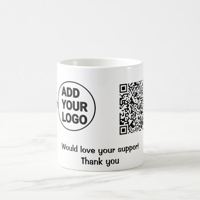 Simple minimal q r code add logo social-media text coffee mug (Center)
