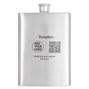 Simple minimal q r code add logo social-media text hip flask
