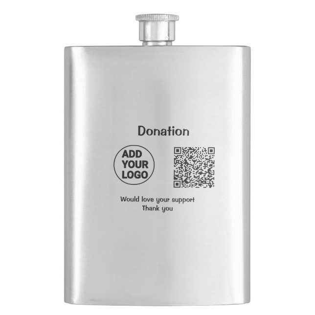 Simple minimal q r code add logo social-media text hip flask (Front)