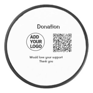 Simple minimal q r code add logo social-media text hockey puck