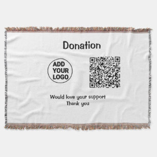 Simple minimal q r code add logo social-media text throw blanket