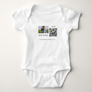 Simple minimal Q R code add photo name text Throw Baby Bodysuit