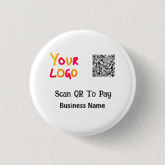 Simple minimal q r code to pay logo business name  3 cm round badge