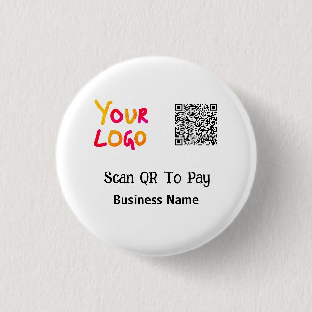 Simple minimal q r code to pay logo business name  3 cm round badge (Front)